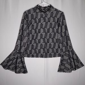 Ashley Stewart Top Women 14/16 Mock Neck Bell Flare Sleeve Stretch Print Crop